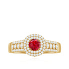 Antique Style Lab Ruby and Moissanite Double Halo Engagement Ring AAAA - Rosec Jewels