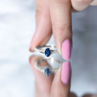 Rosec Jewels-Natural 0.6 Carat Blue Sapphire Minimal Engagement Ring with Diamond Split Shank