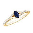 Rosec Jewels-Natural 0.6 Carat Blue Sapphire Minimal Engagement Ring with Diamond Split Shank
