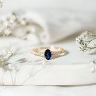 Rosec Jewels-Natural 0.6 Carat Blue Sapphire Minimal Engagement Ring with Diamond Split Shank