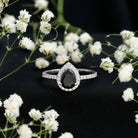 Certified 0.85 Carat Lab Grown Black Diamond Teardrop Engagement Ring with White Diamond Halo AAAA ( Synthetic ) - Rosec Jewels