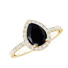 Certified 0.85 Carat Lab Grown Black Diamond Teardrop Engagement Ring with White Diamond Halo AAAA ( Synthetic ) - Rosec Jewels