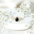 Certified 0.85 Carat Lab Grown Black Diamond Teardrop Engagement Ring with White Diamond Halo AAAA ( Synthetic ) - Rosec Jewels