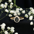 Certified 0.85 Carat Lab Grown Black Diamond Teardrop Engagement Ring with White Diamond Halo AAAA ( Synthetic ) - Rosec Jewels