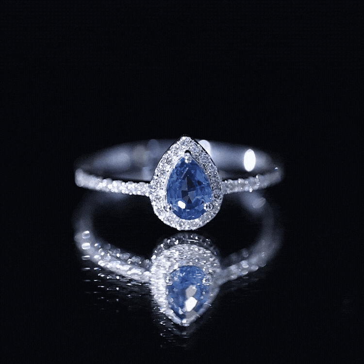 Rosec Jewels-Natural Half Carat Blue Sapphire Teardrop Engagement Ring with Diamond Halo