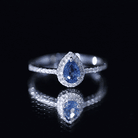 Natural Half Carat Blue Sapphire Teardrop Engagement Ring with Diamond Halo AAA - Rosec Jewels