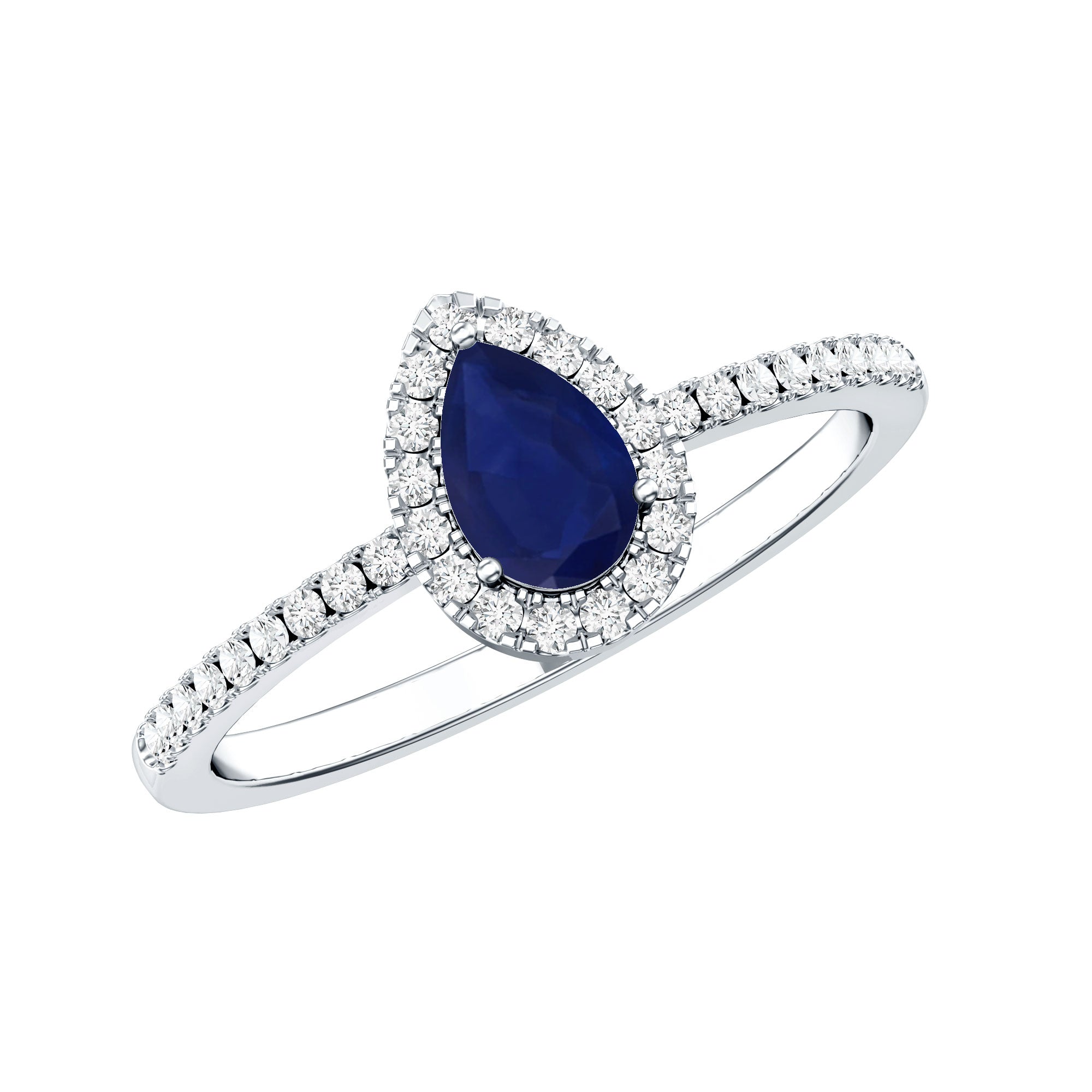 Rosec Jewels-Natural Half Carat Blue Sapphire Teardrop Engagement Ring with Diamond Halo