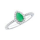 0.3 Carat Pear Cut Emerald Teardrop Engagement Ring with Diamond Halo AAA - Rosec Jewels