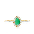 0.3 Carat Pear Cut Emerald Teardrop Engagement Ring with Diamond Halo AAA - Rosec Jewels