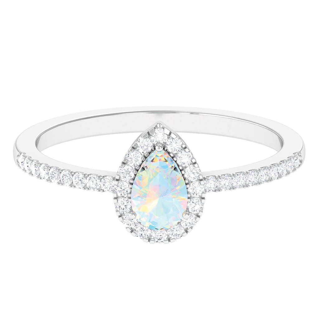 Rosec Jewels-1 CT Pear Cut Ethiopian Opal Ring with Diamond Halo