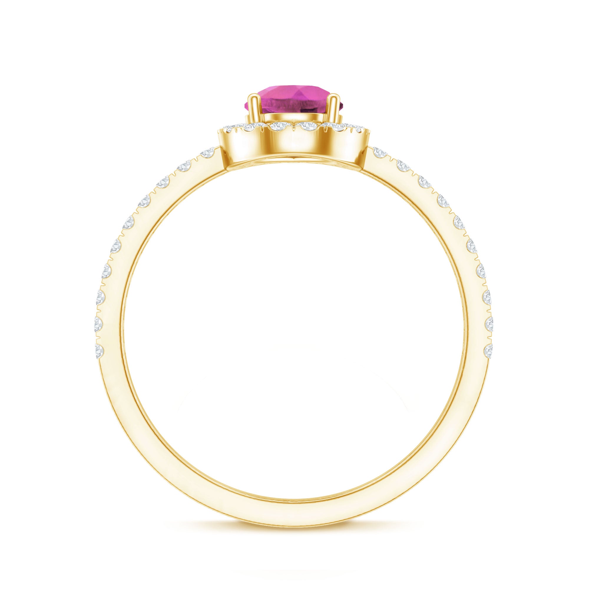 Natural Pink Tourmaline Teardrop Ring with Diamond Halo AAA - Rosec Jewels