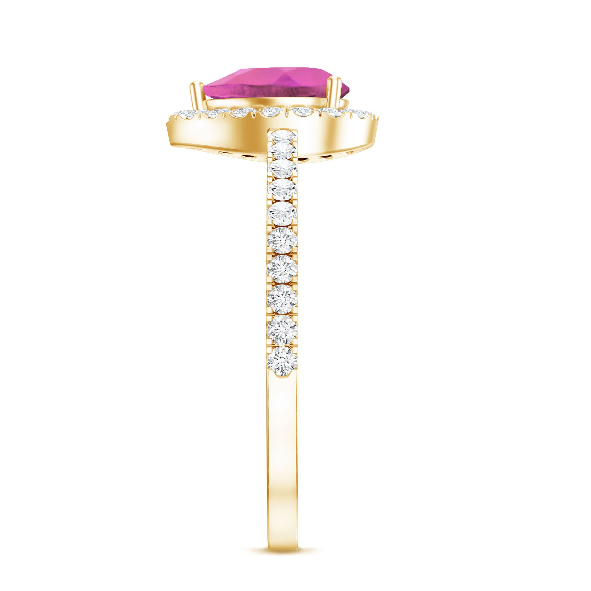 Natural Pink Tourmaline Teardrop Ring with Diamond Halo AAA - Rosec Jewels