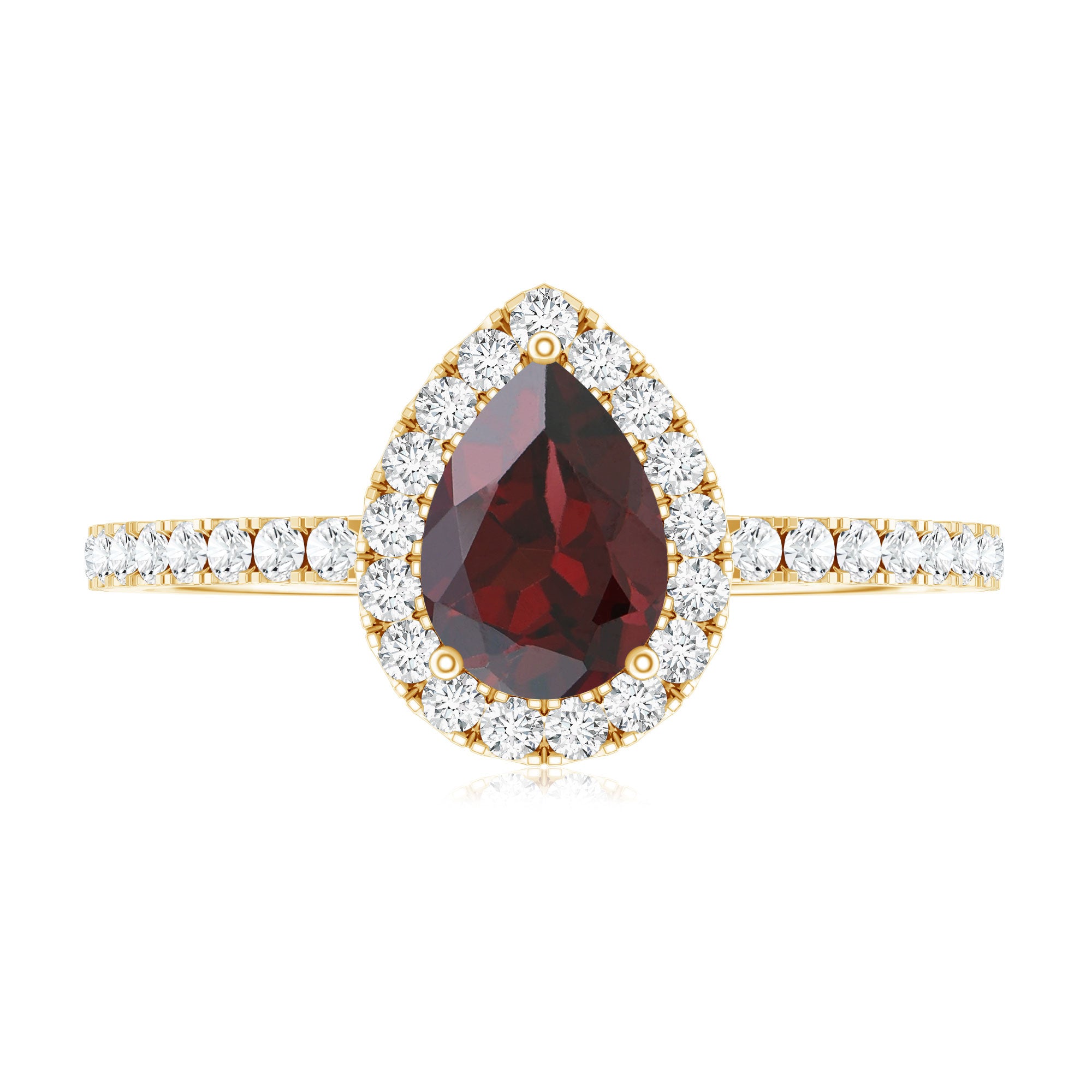 Natural 5X7mm Garnet Teardrop Engagement Ring with Diamond Halo AAA - Rosec Jewels