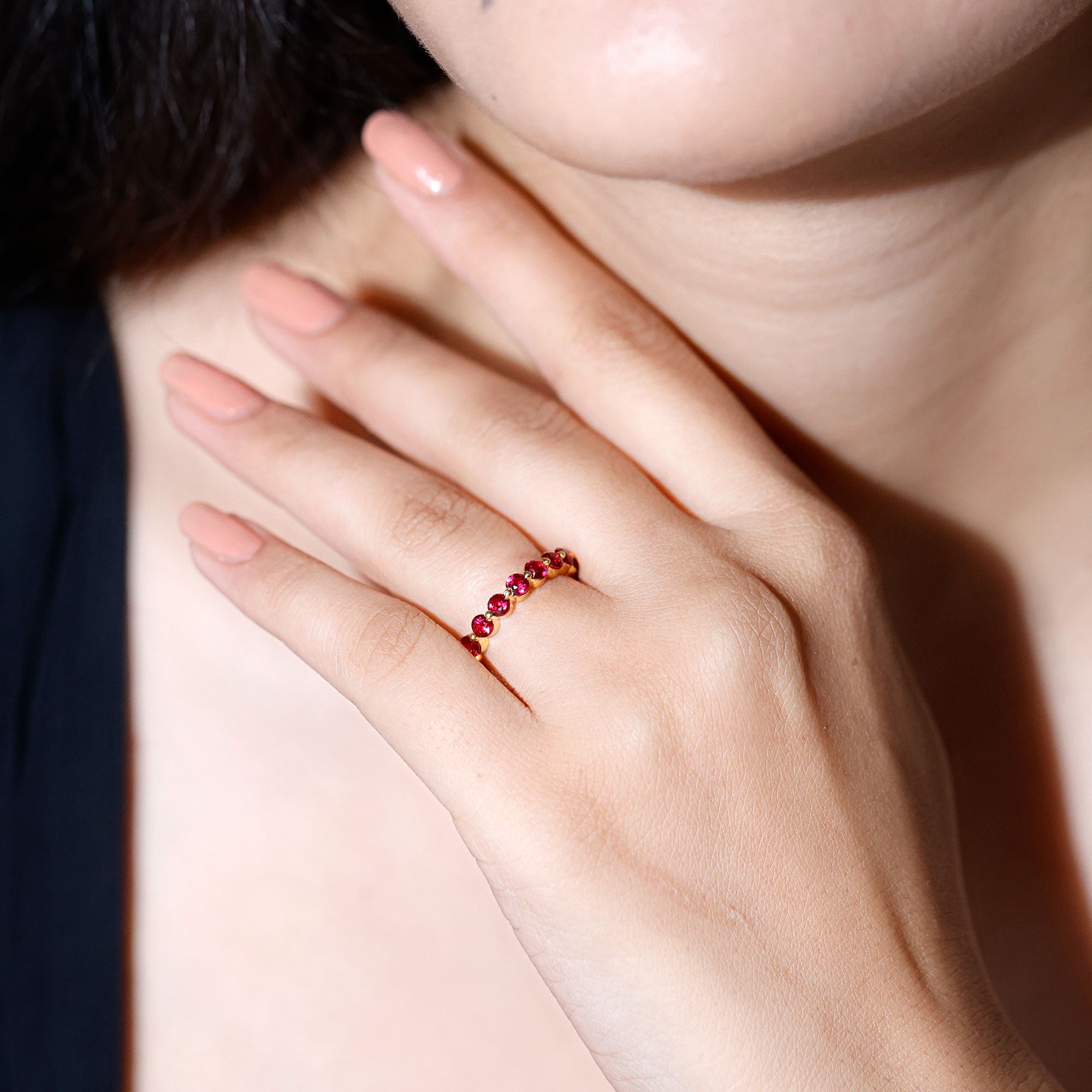 Certified Lab Created Ruby Eternity Wedding Band for Women AAAA - Rosec Jewels