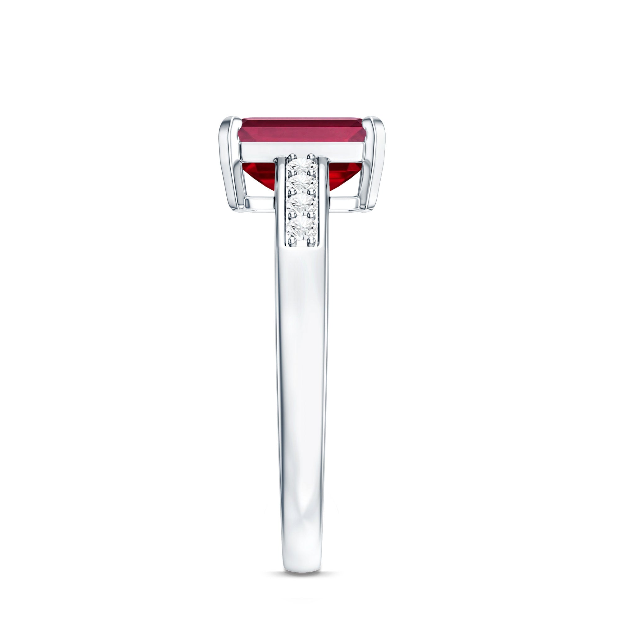 Rosec Jewels-Lab Grown Ruby Emerald Cut Engagement Ring with Real Diamond