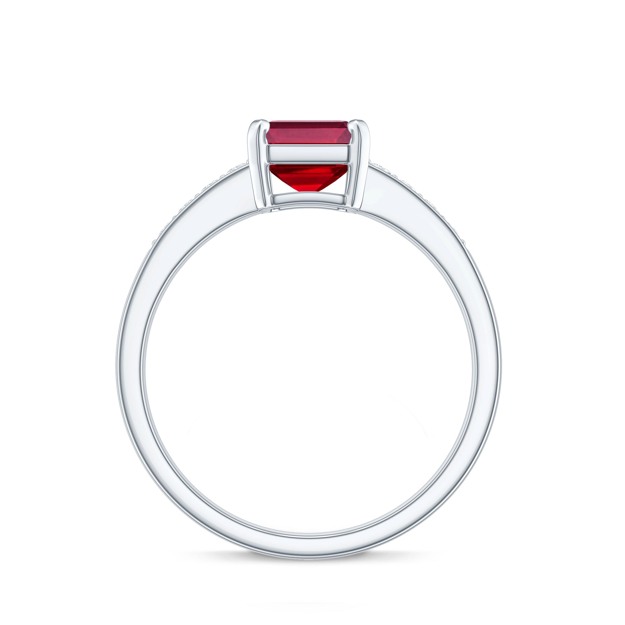 Rosec Jewels-Lab Grown Ruby Emerald Cut Engagement Ring with Real Diamond