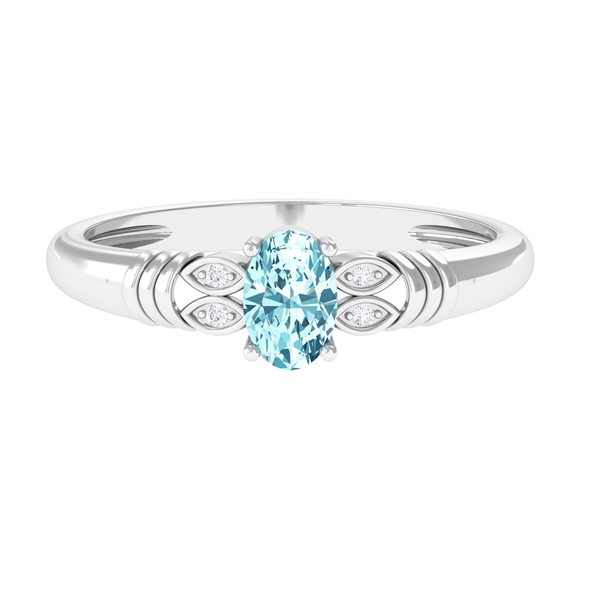 Rosec Jewels-Natural 6X8mm Aquamarine Oval Engagement Ring with Diamond