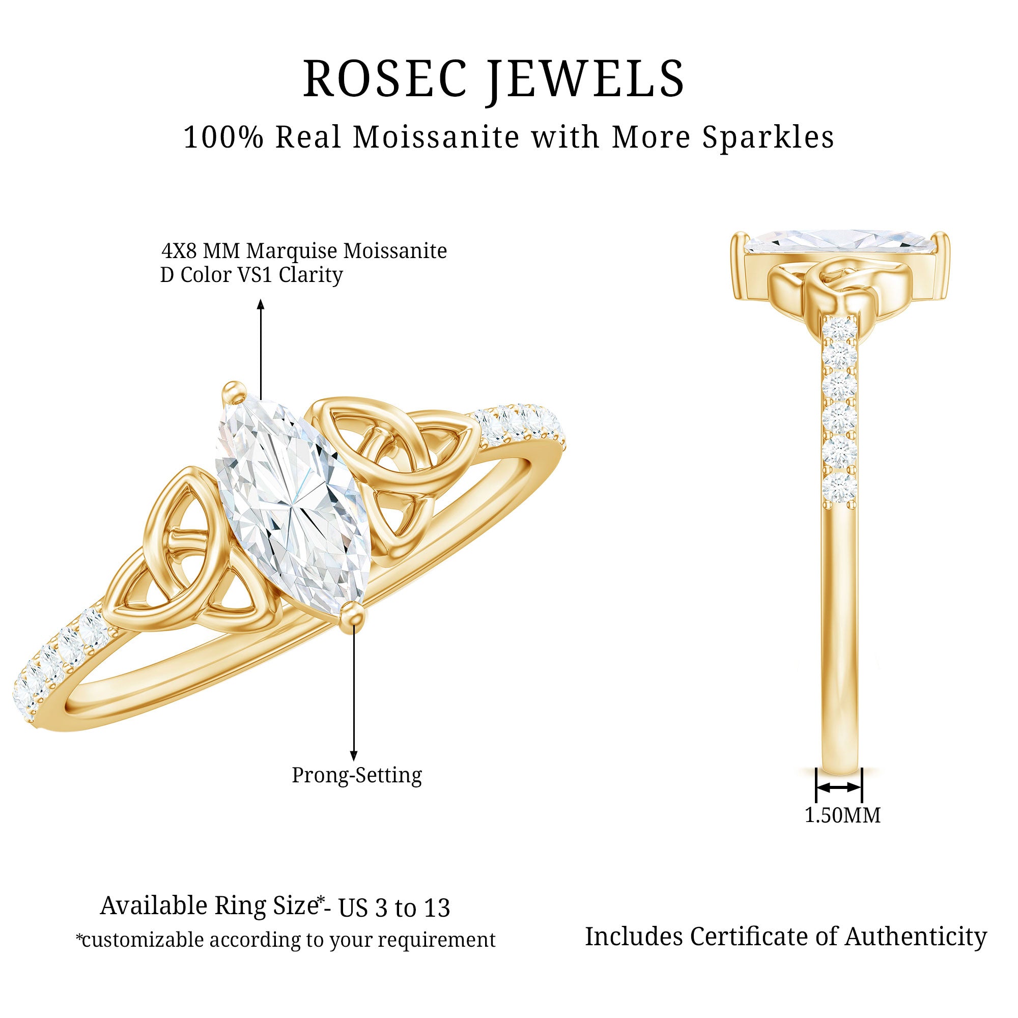 Rosec Jewels-Marquise Cut Moissanite Celtic Knot Engagement Ring