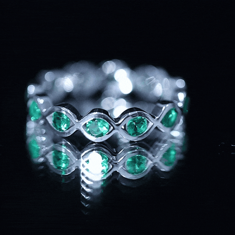 Certified Lab Grown Emerald Infinity Twisted Eternity Ring AAAA - Rosec Jewels