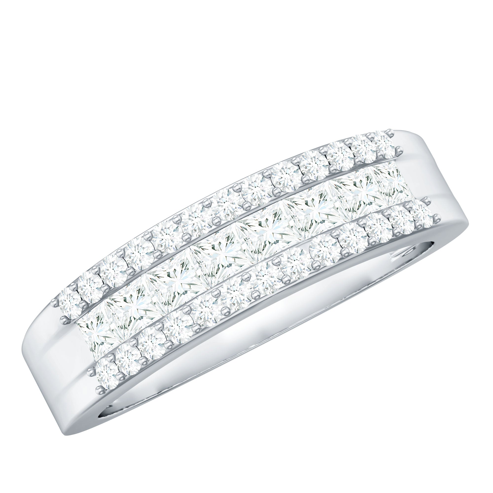 Certified Moissanite 3 Row Wedding Band for Men