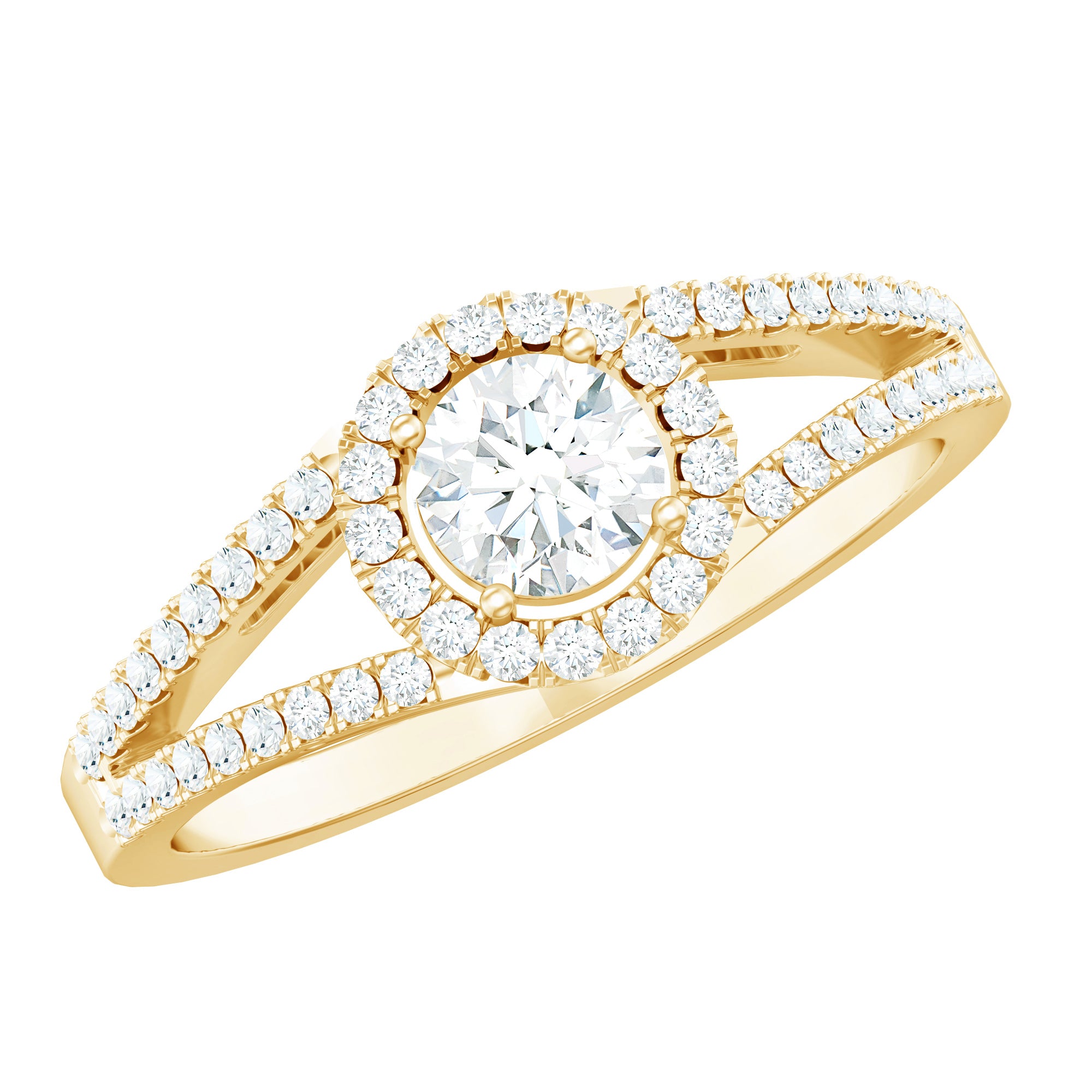 Rosec Jewels-Womens Moissanite Halo Engagement Ring with Split Shank
