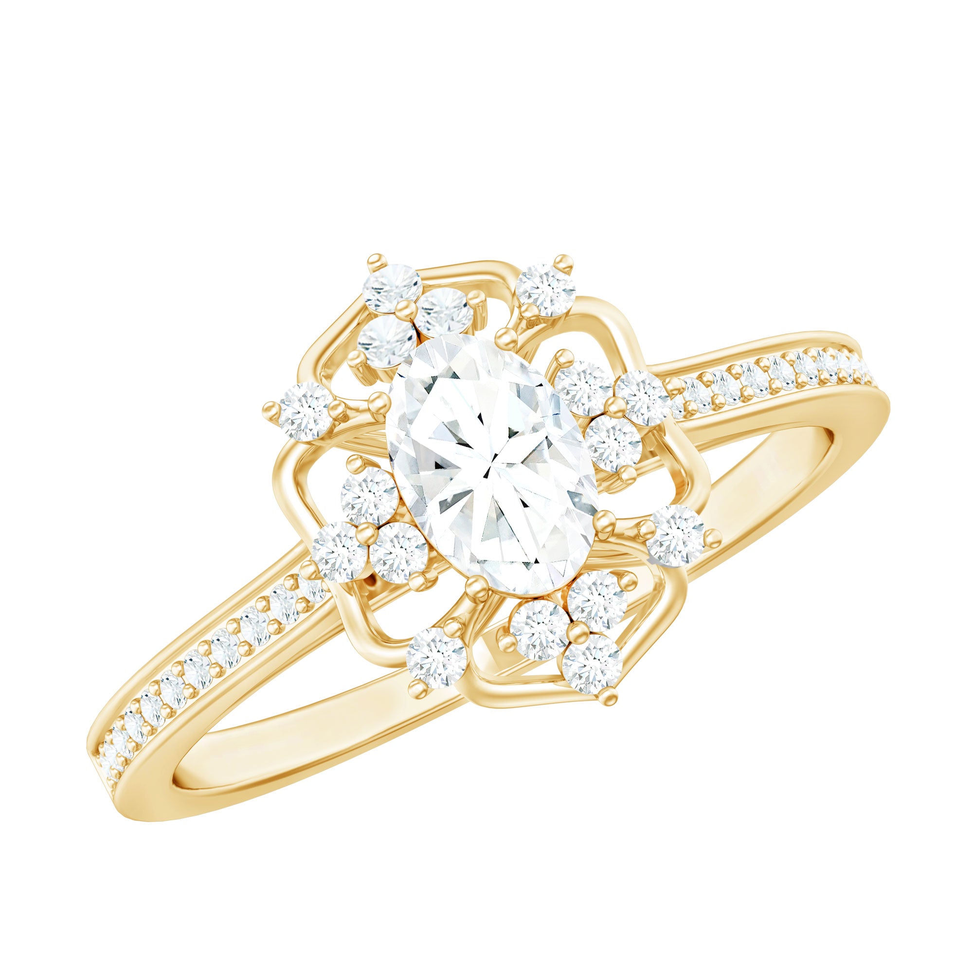 Rosec Jewels-Vintage Inspired Moissanite Flower Engagement Ring