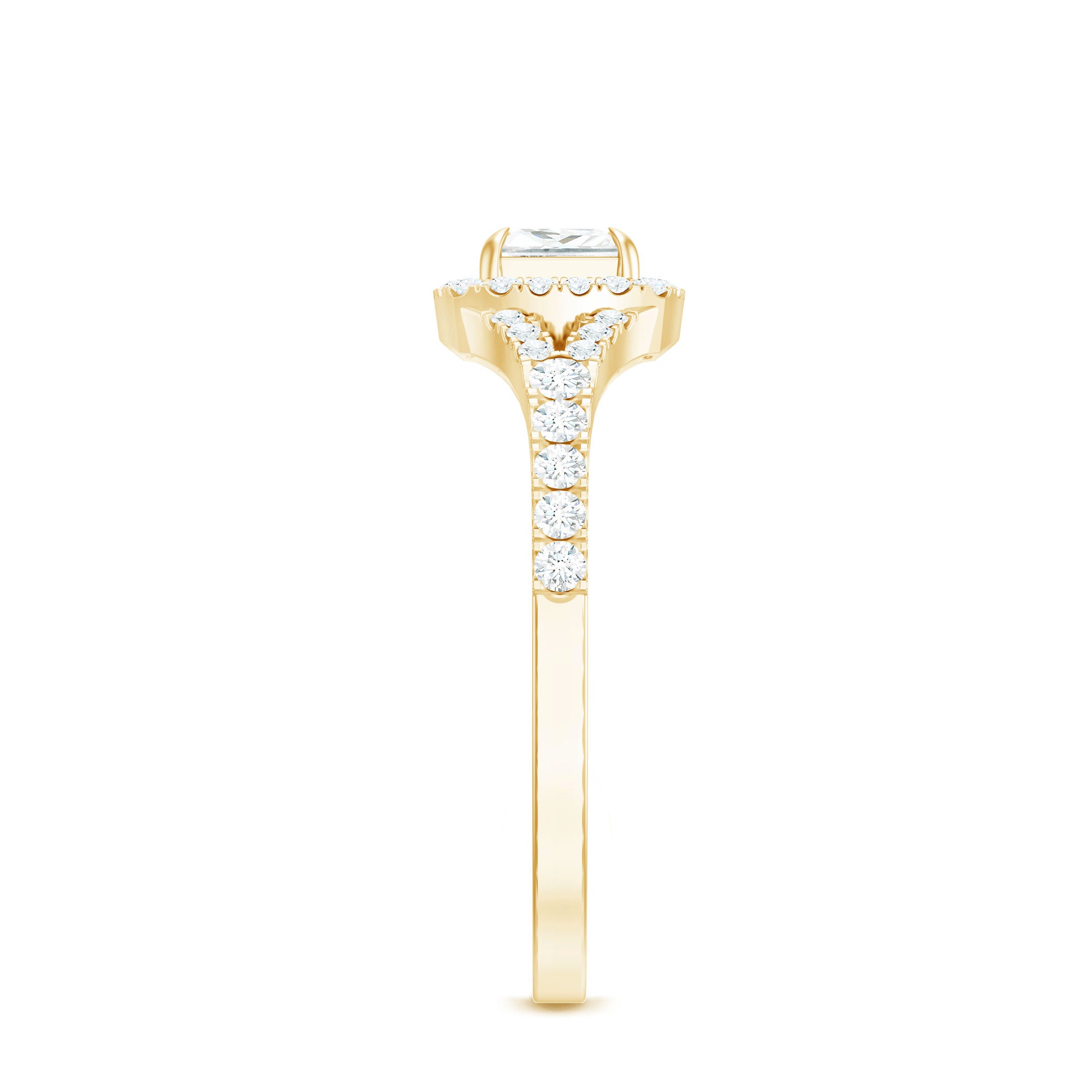 Rosec Jewels-Princess Cut Moissanite Halo Engagement Ring with Split Shank