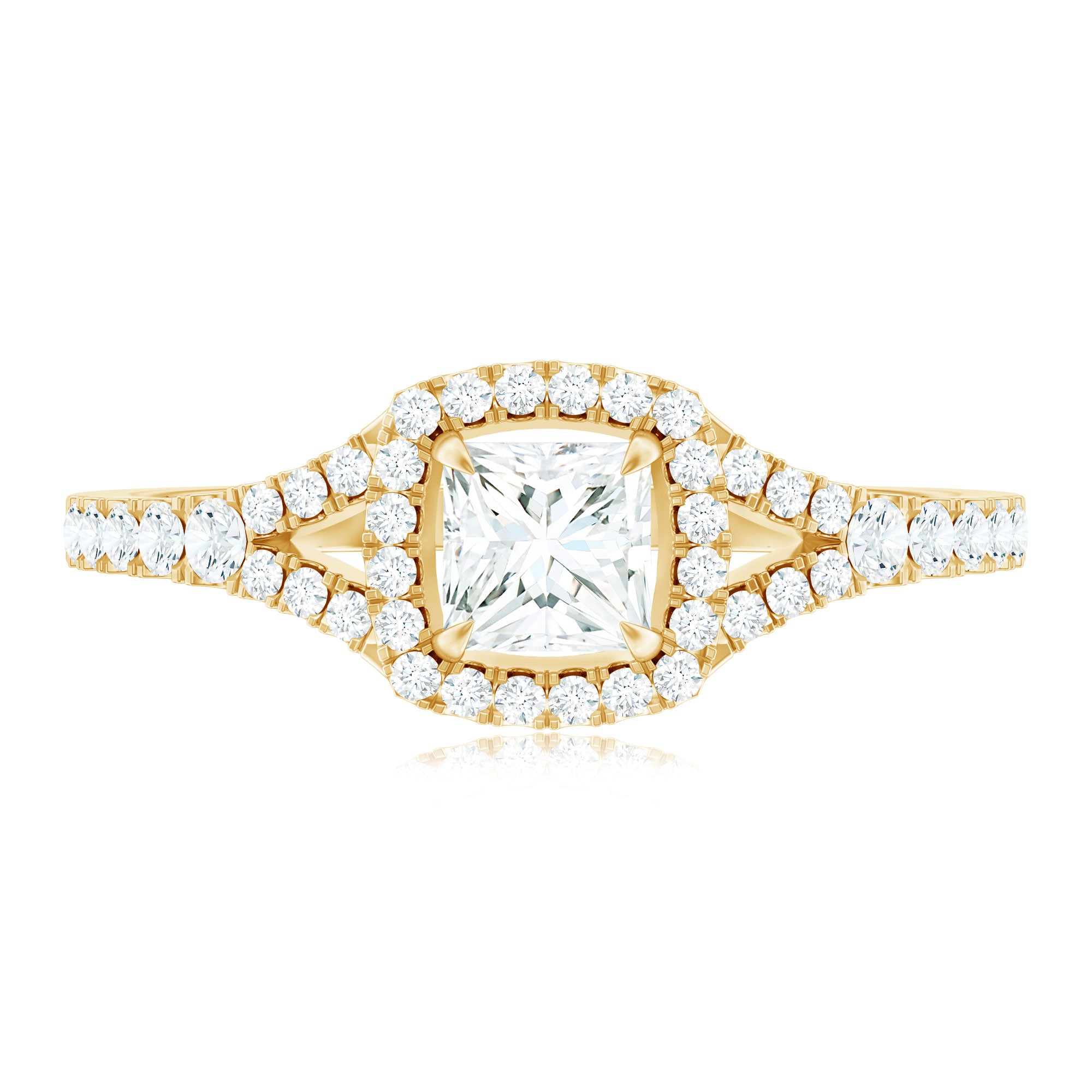 Rosec Jewels-Princess Cut Moissanite Halo Engagement Ring with Split Shank