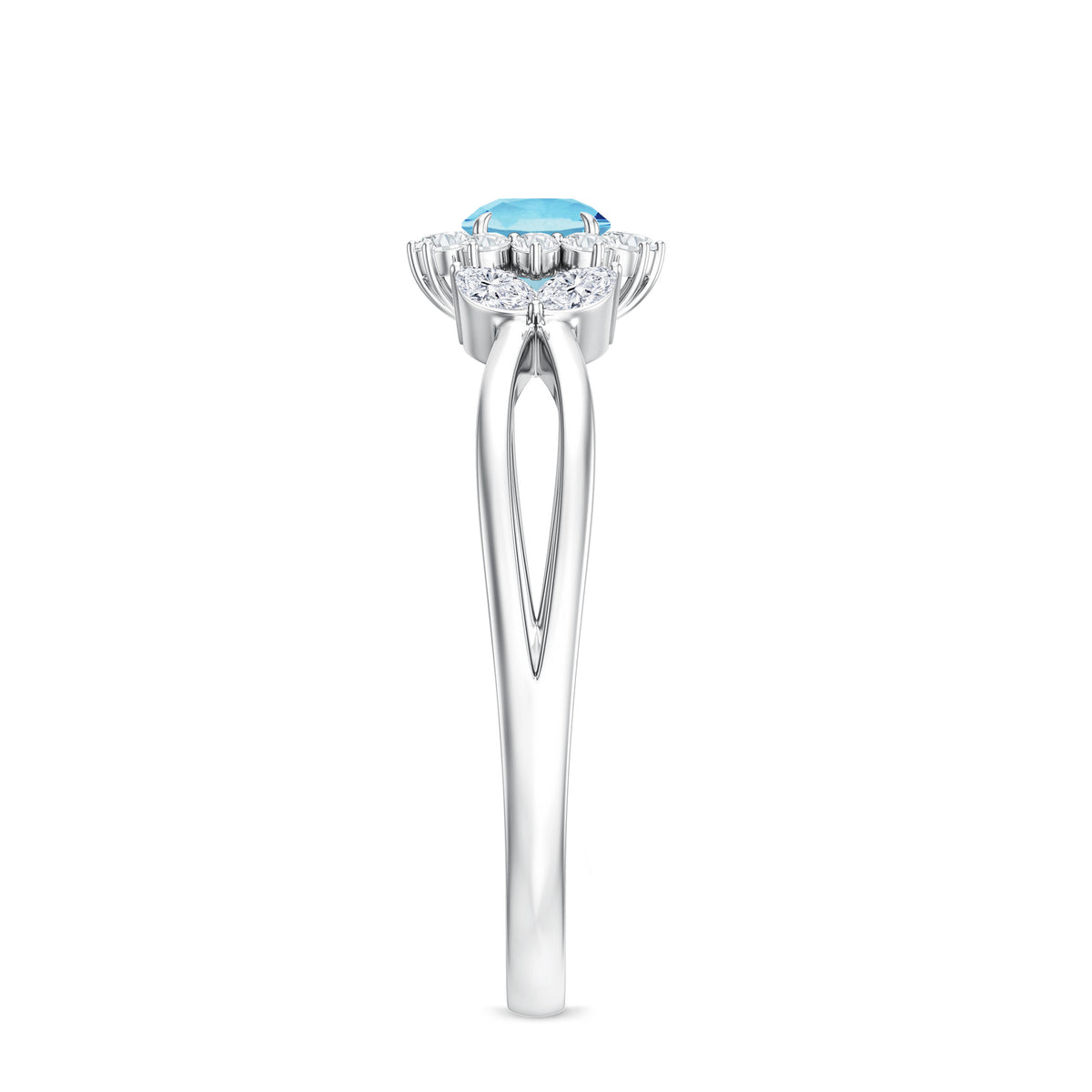 Natural Aquamarine Flower Promise Ring with Diamond AAA - Rosec Jewels