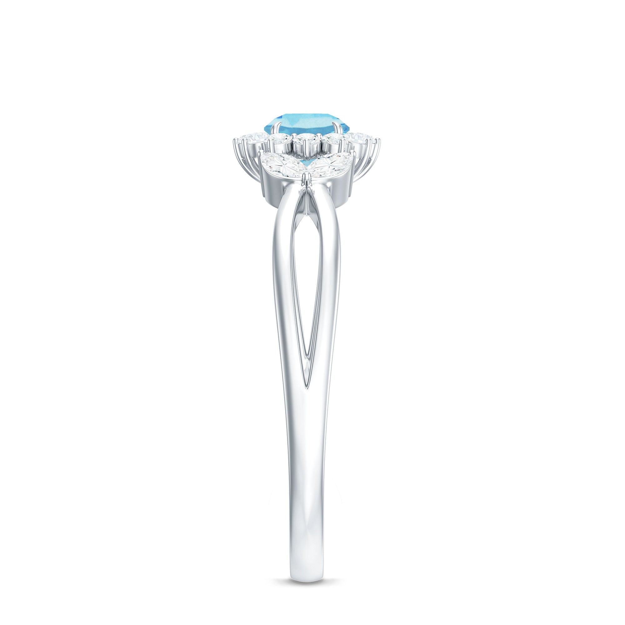 Natural Aquamarine Flower Promise Ring with Diamond AAA - Rosec Jewels
