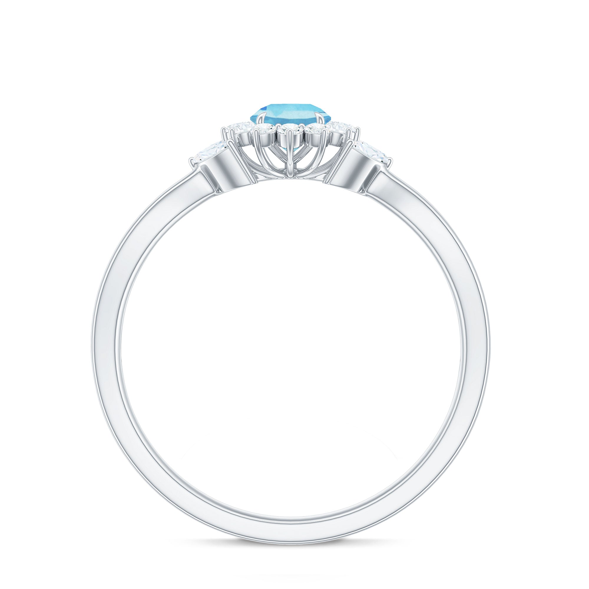 Natural Aquamarine Flower Promise Ring with Diamond AAA - Rosec Jewels