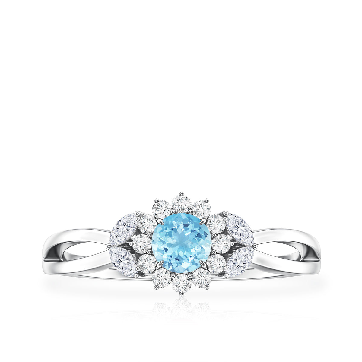Natural Aquamarine Flower Promise Ring with Diamond AAA - Rosec Jewels