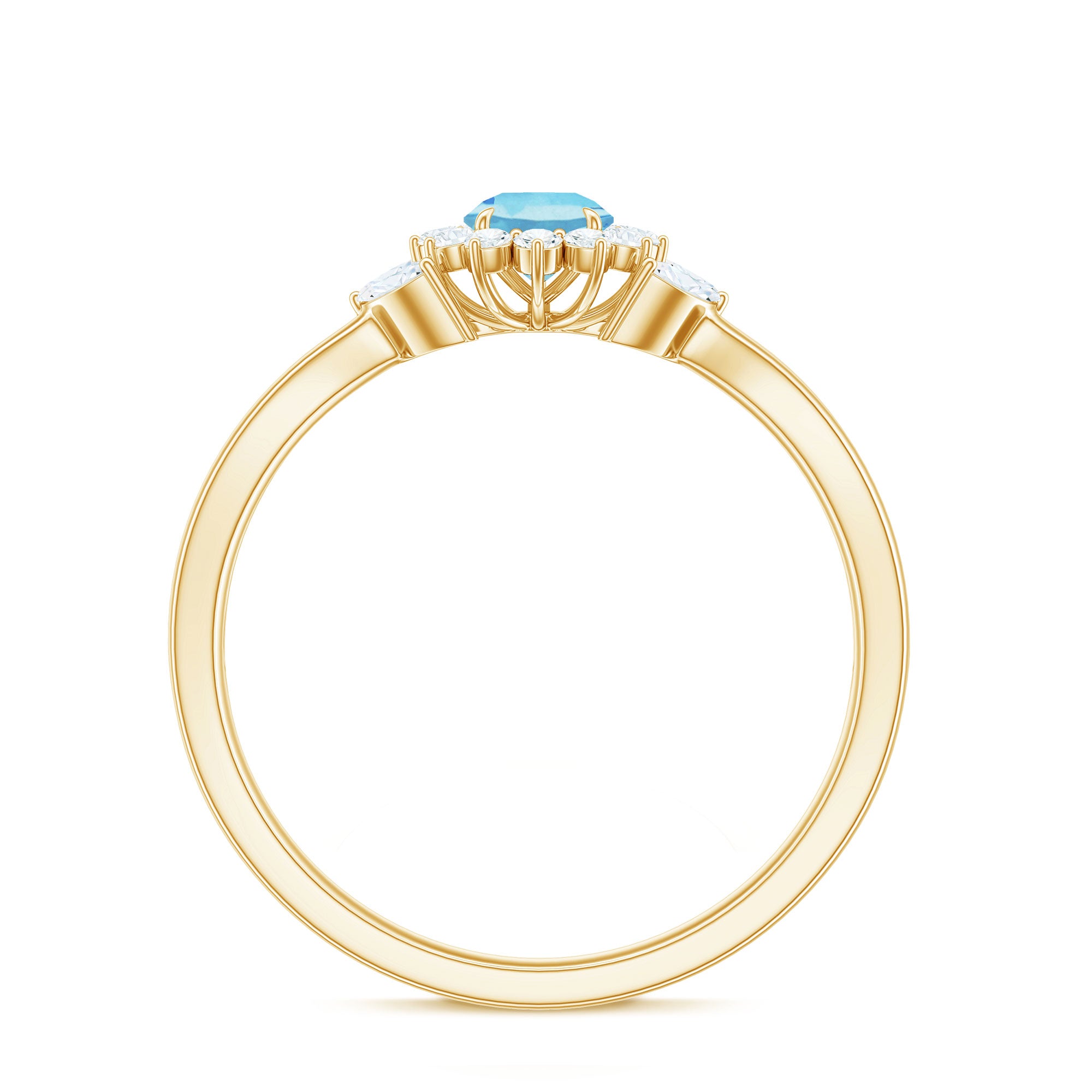 Natural Aquamarine Flower Promise Ring with Diamond AAA - Rosec Jewels