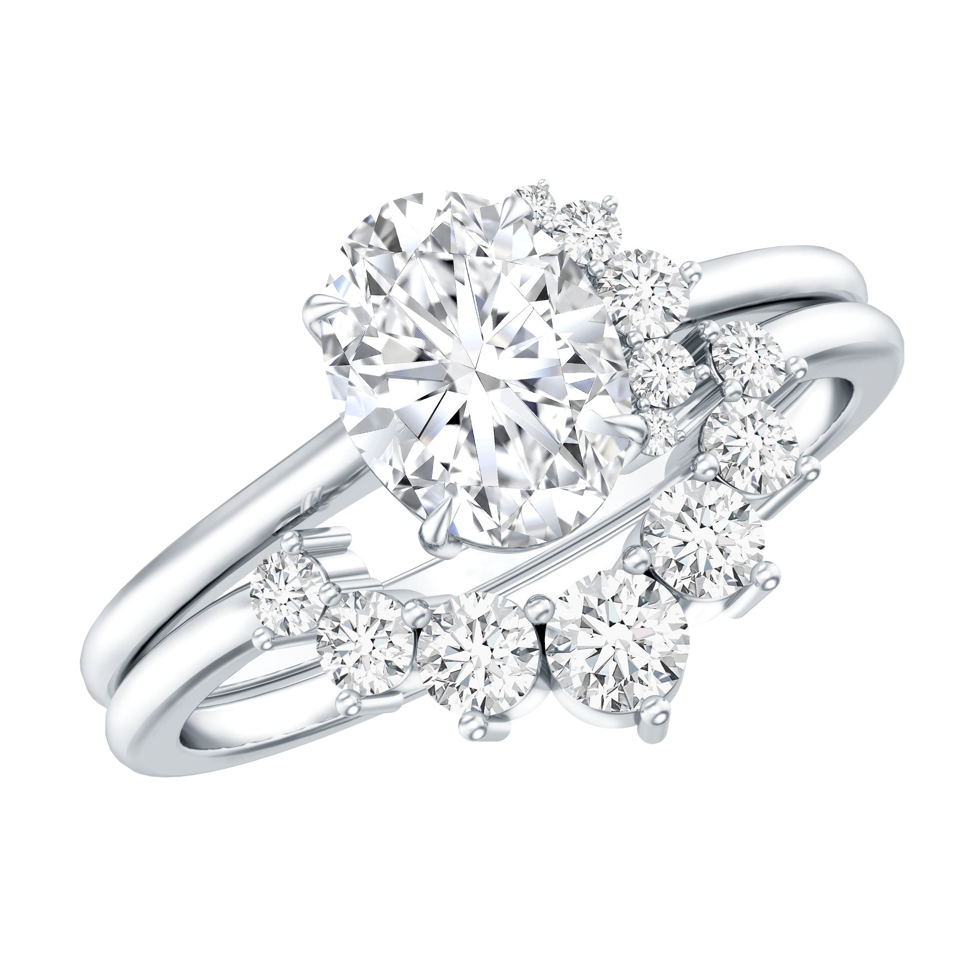 Rosec Jewels-Designer 1.2 Carat Oval Cut Moissanite Wedding Ring Set With Certificate