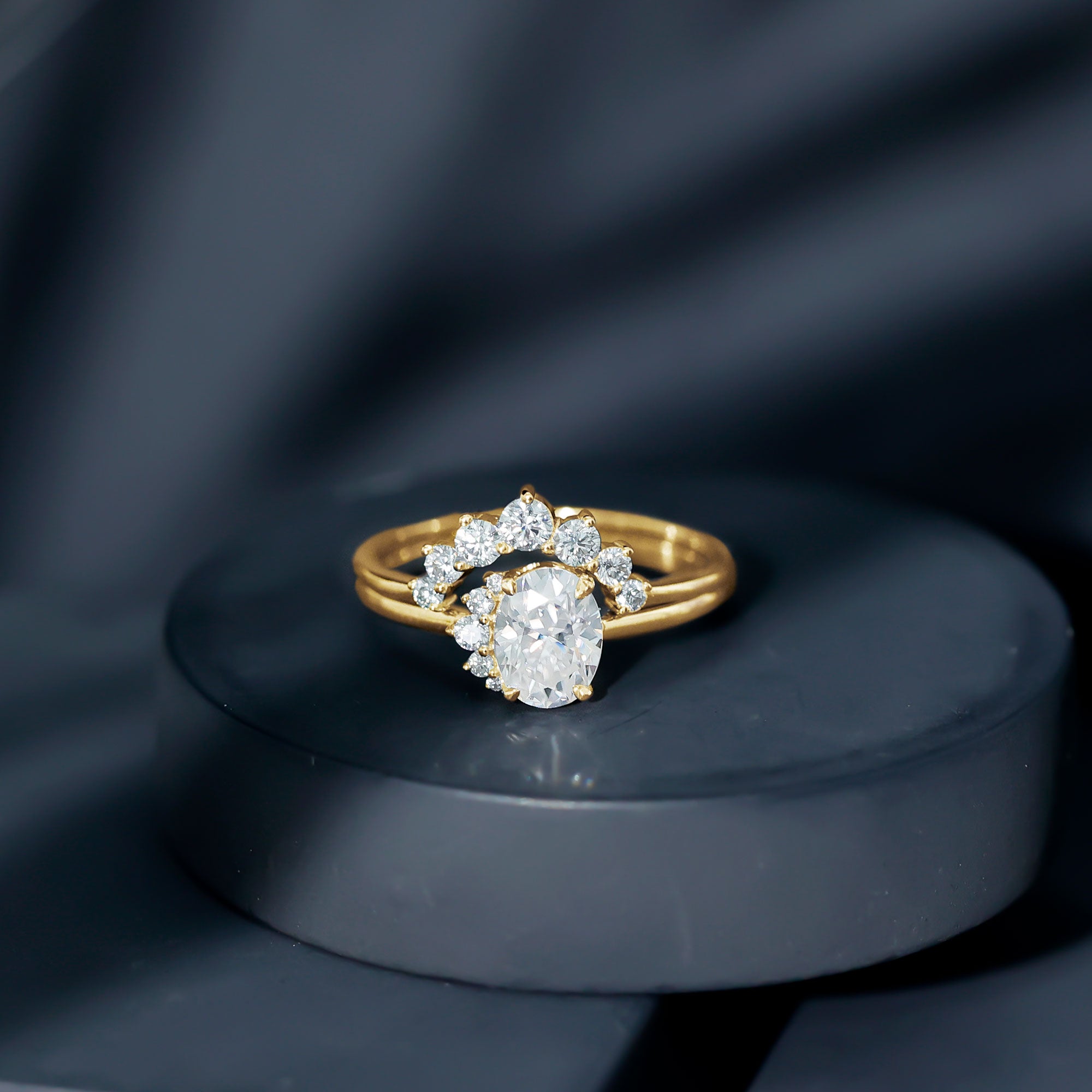 Rosec Jewels-Designer 1.2 Carat Oval Cut Moissanite Wedding Ring Set With Certificate