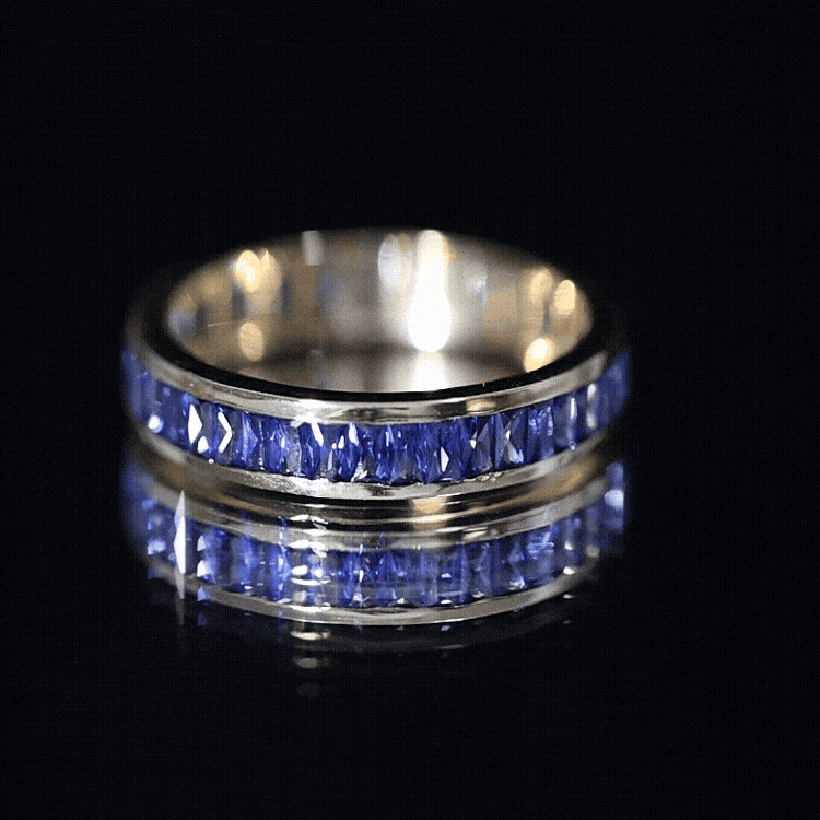 Certified Lab Grown Blue Sapphire Baguette Eternity Band Ring for Women AAAA - Rosec Jewels