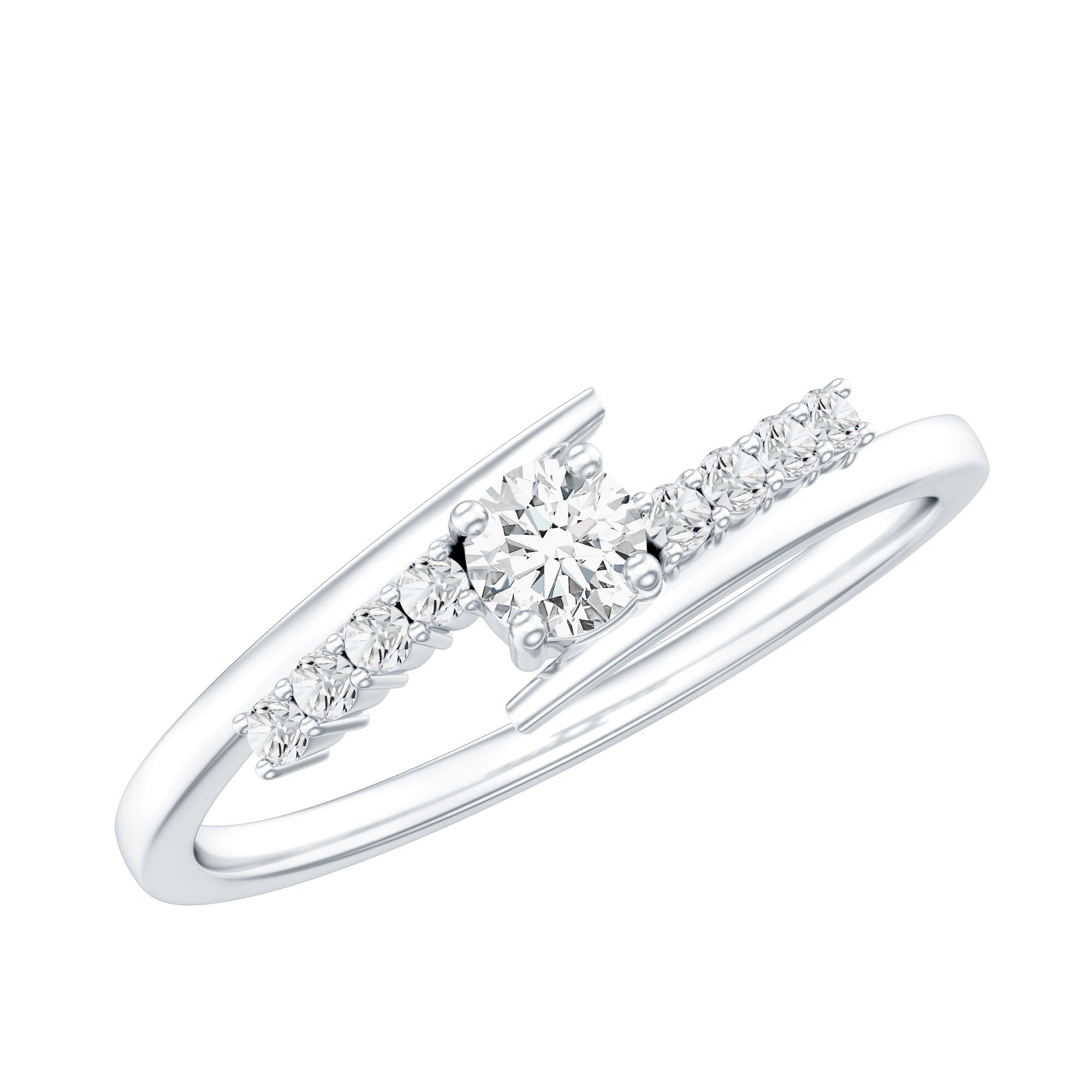 Rosec Jewels-Round Cut Moissanite Promise Ring with Bypass Shank
