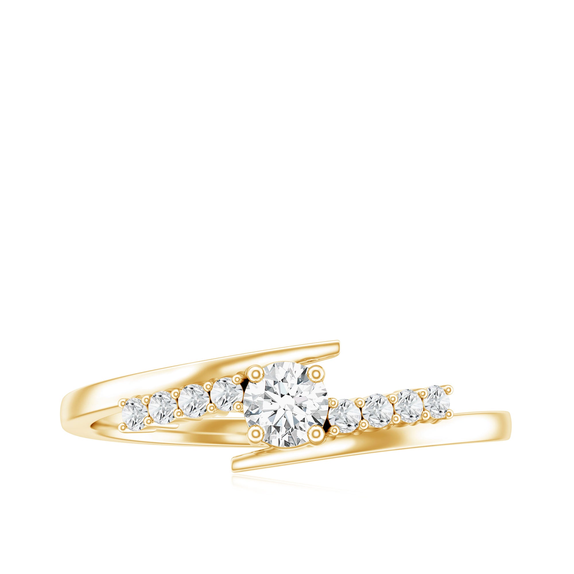 Rosec Jewels-Round Cut Moissanite Promise Ring with Bypass Shank