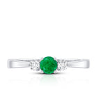 Round Shaped Real Emerald and Diamond Three Stone Promise Ring AAA - Rosec Jewels