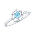 Natural Aquamarine Diamond Flower Promise Ring with Certificate AAA - Rosec Jewels