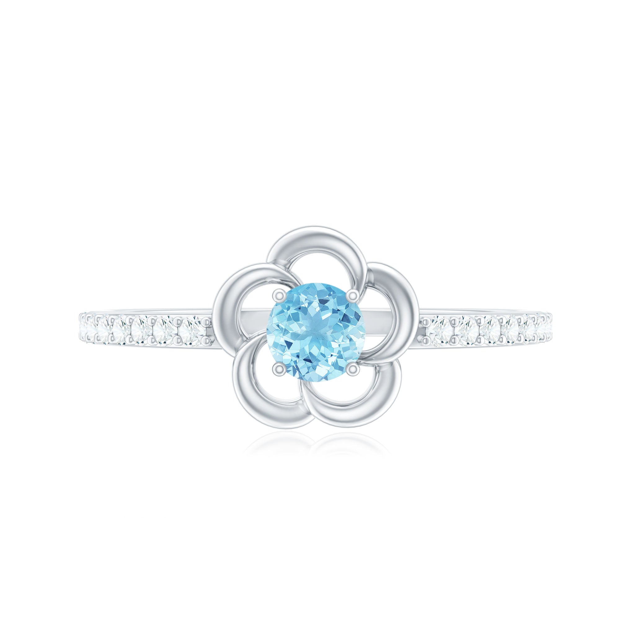 Natural Aquamarine Diamond Flower Promise Ring with Certificate AAA - Rosec Jewels