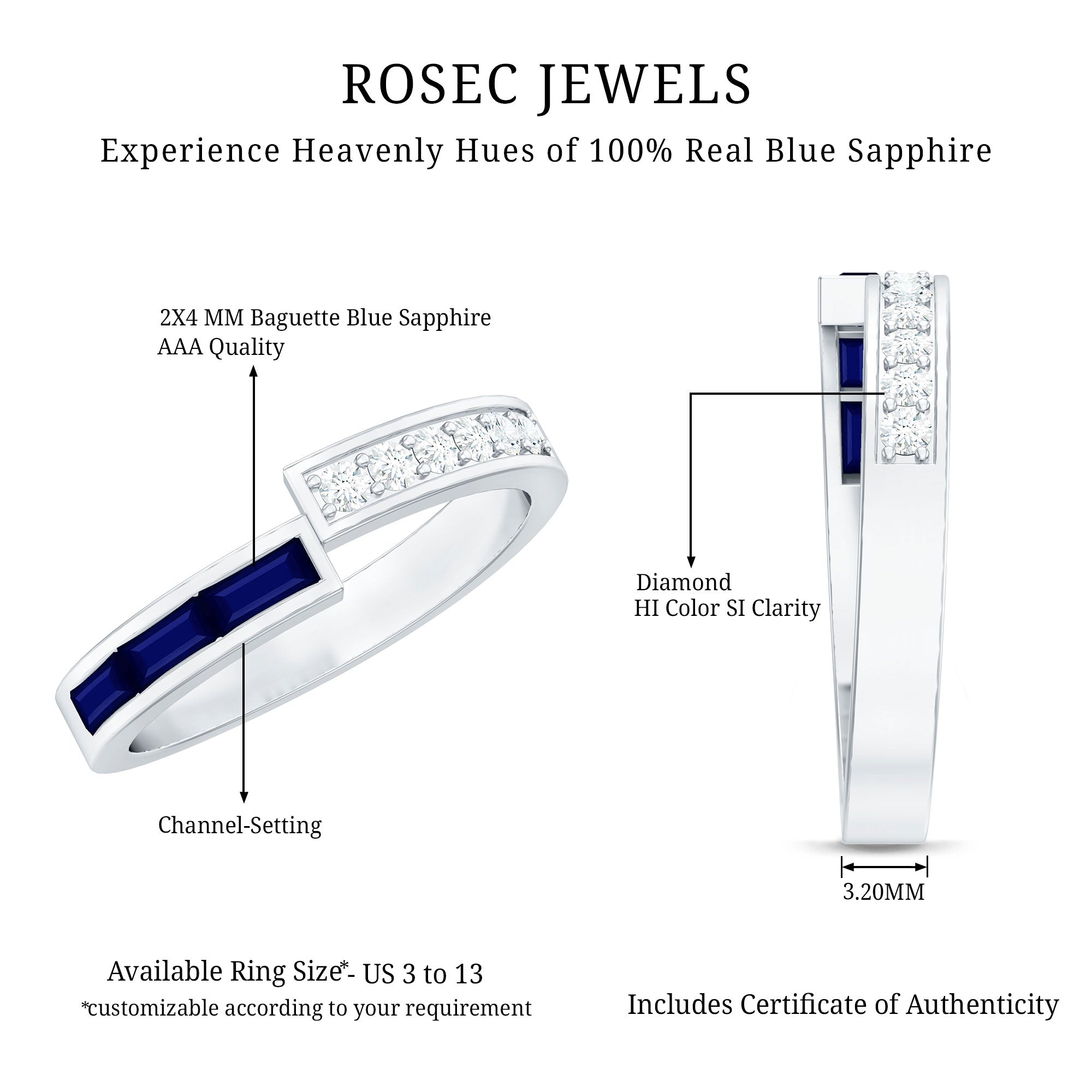 Natural Blue Sapphire Diamond Anniversary Band Ring AAA - Rosec Jewels