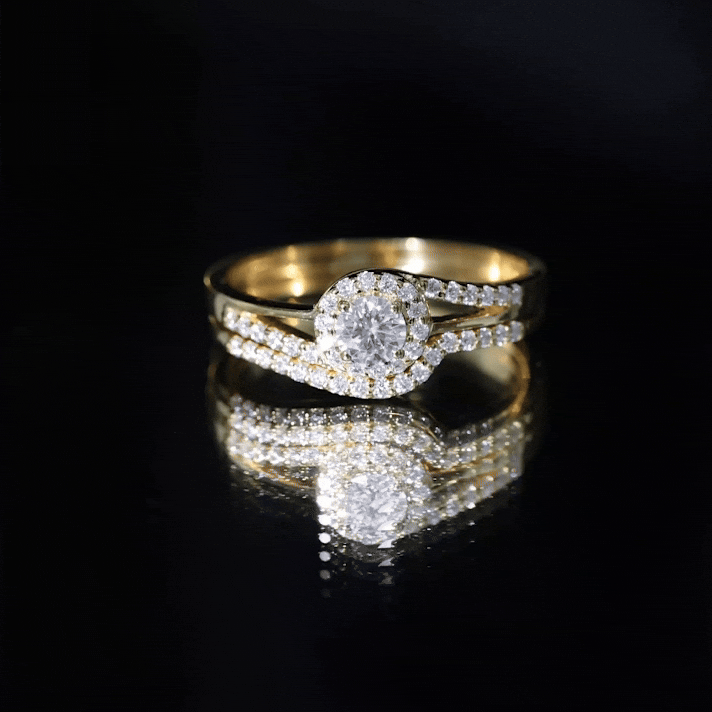 Rosec Jewels-Round Moissanite Bypass Wedding Ring Set