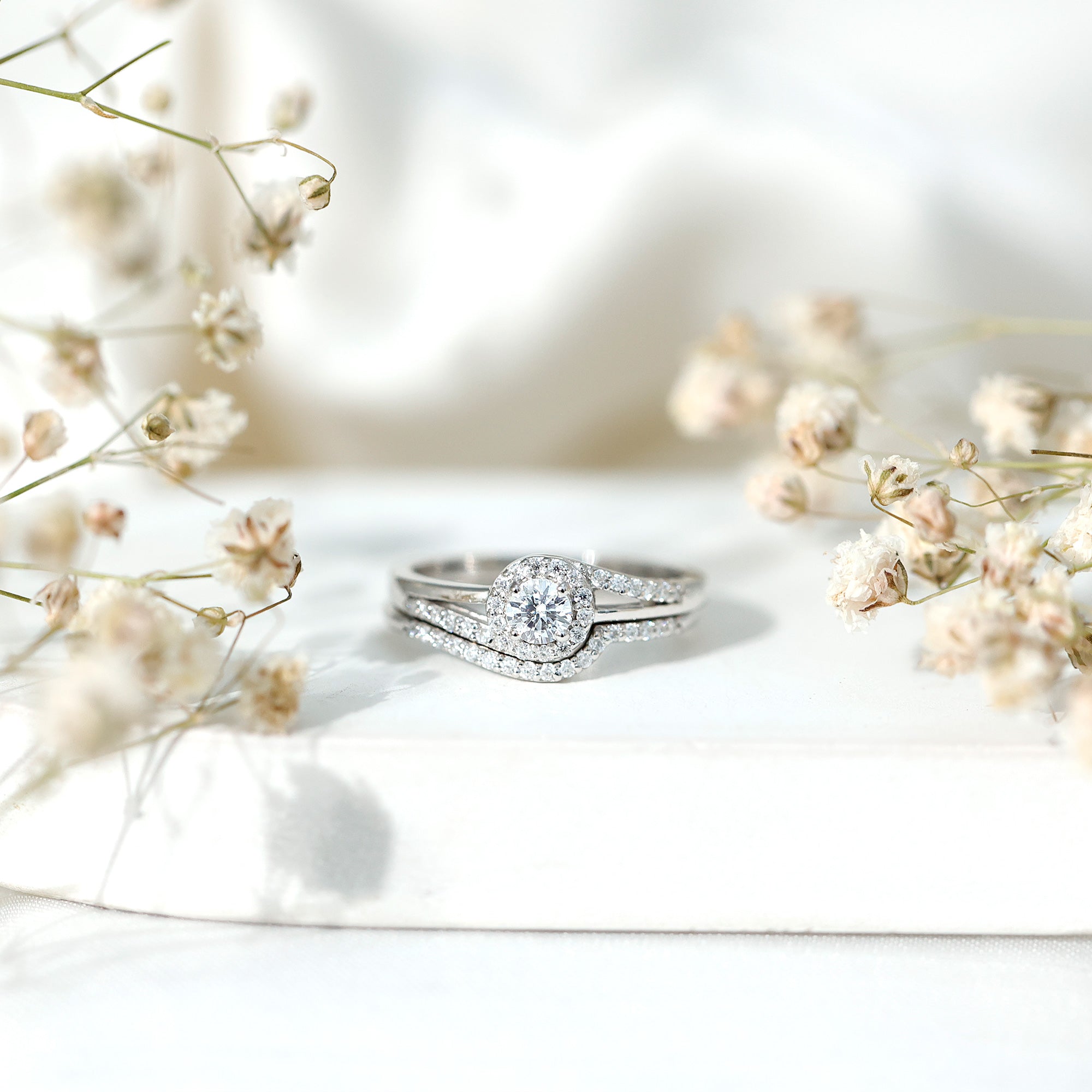 Rosec Jewels-Round Moissanite Bypass Wedding Ring Set