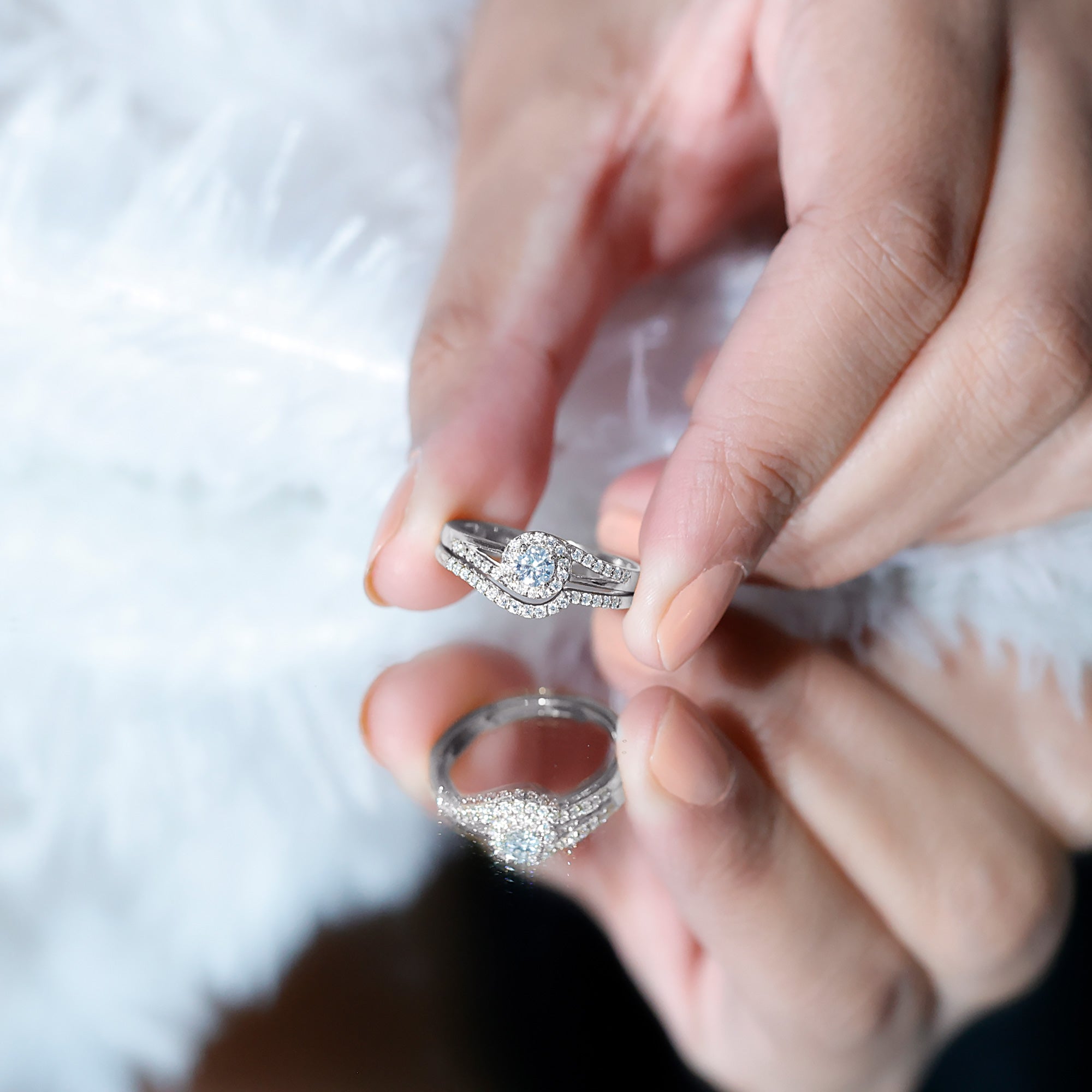 Rosec Jewels-Round Moissanite Bypass Wedding Ring Set