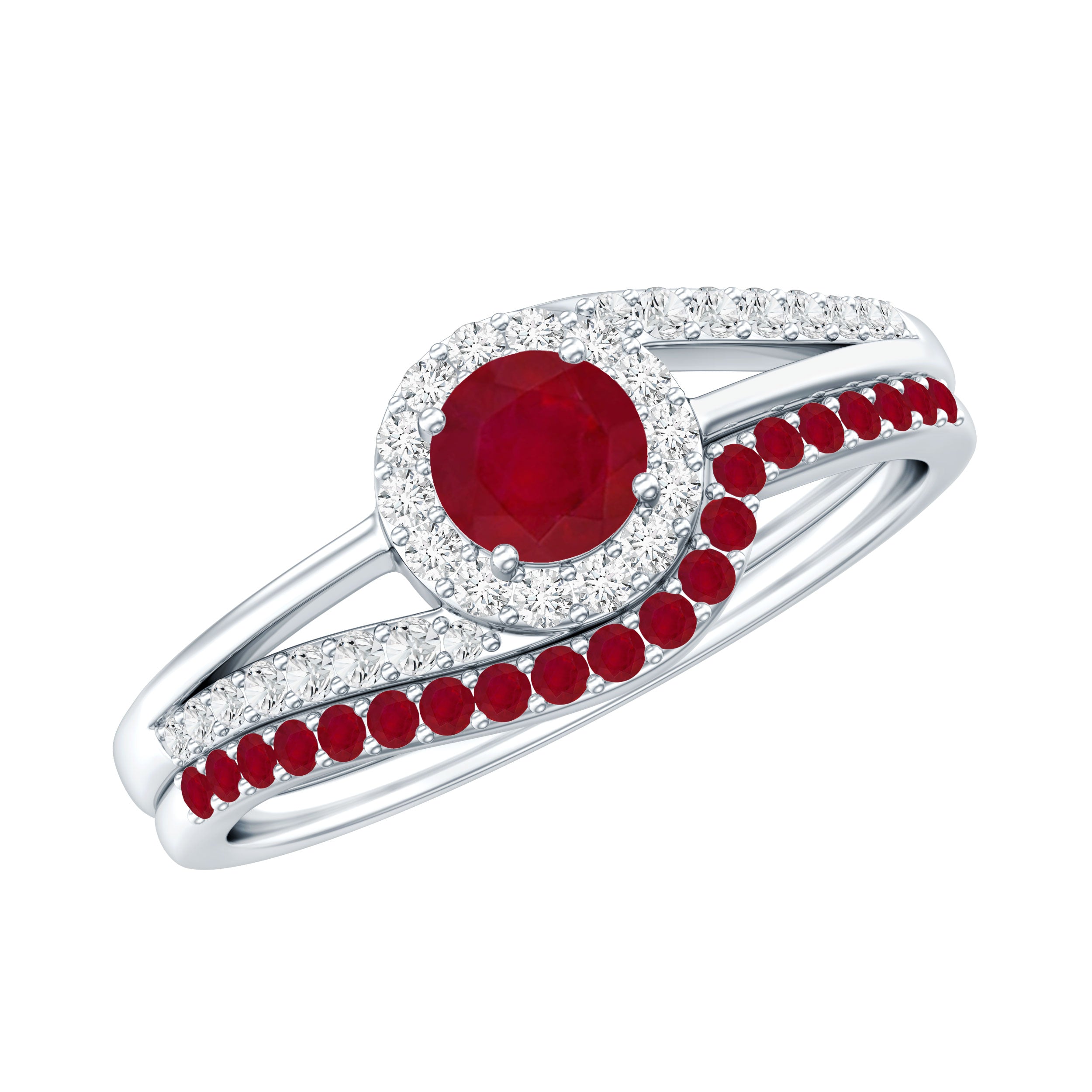 Natural Ruby Diamond Wedding Engagement Ring Set for Women AAA - Rosec Jewels