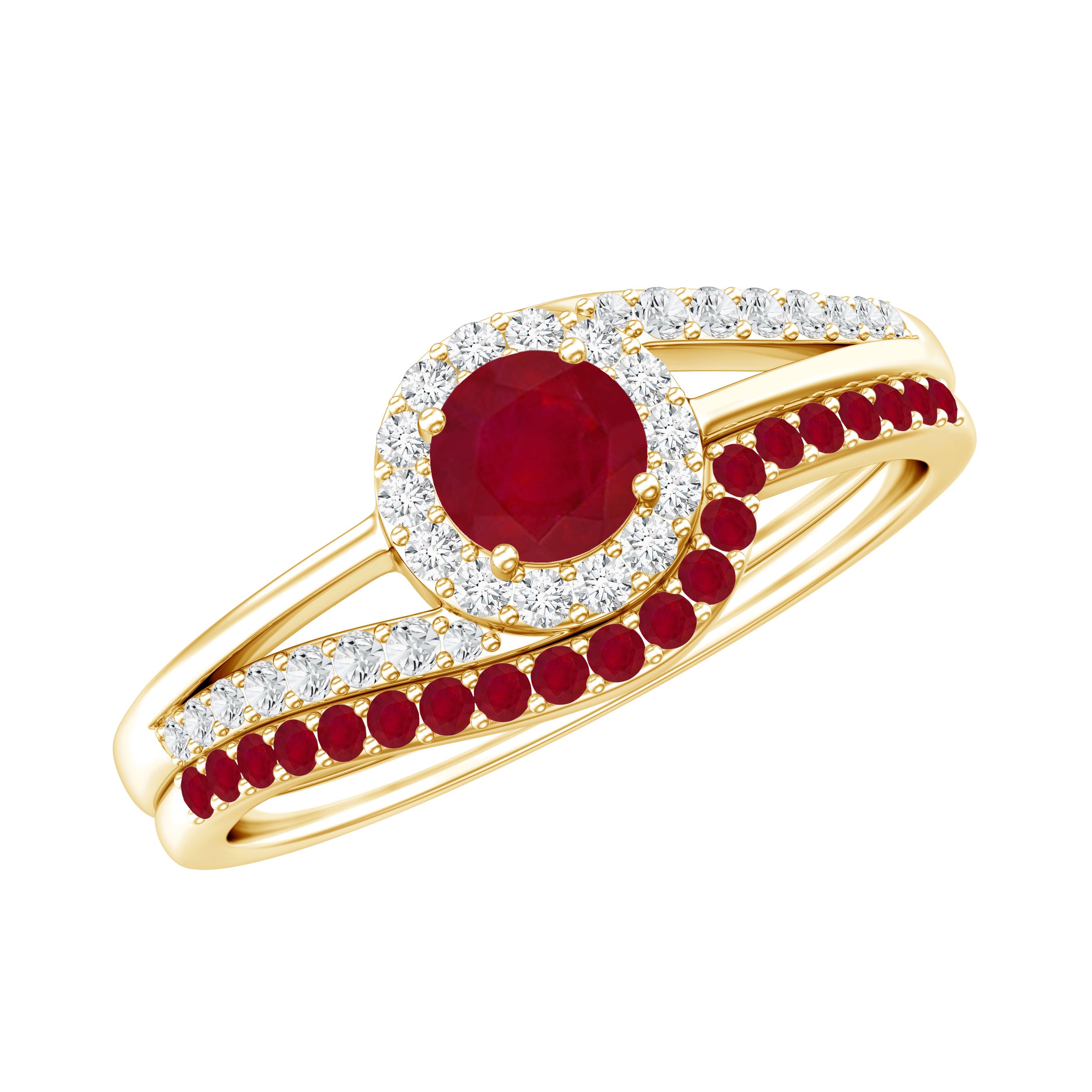 Natural Ruby Diamond Wedding Engagement Ring Set for Women AAA - Rosec Jewels