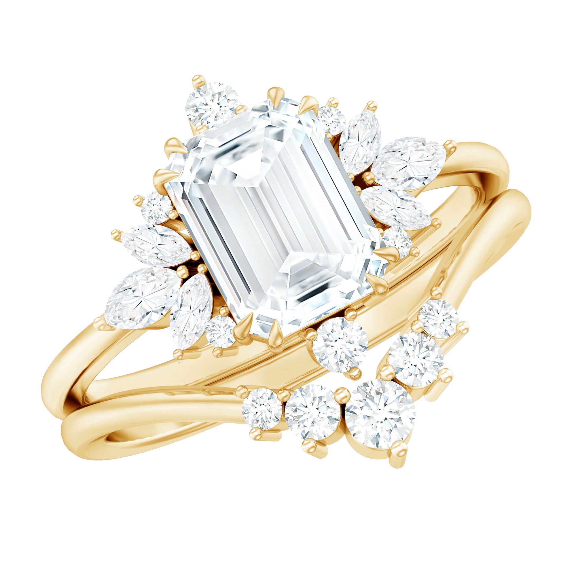Designer Emerald Cut Moissanite Wedding Ring Set for Women D-VS1 - Rosec Jewels