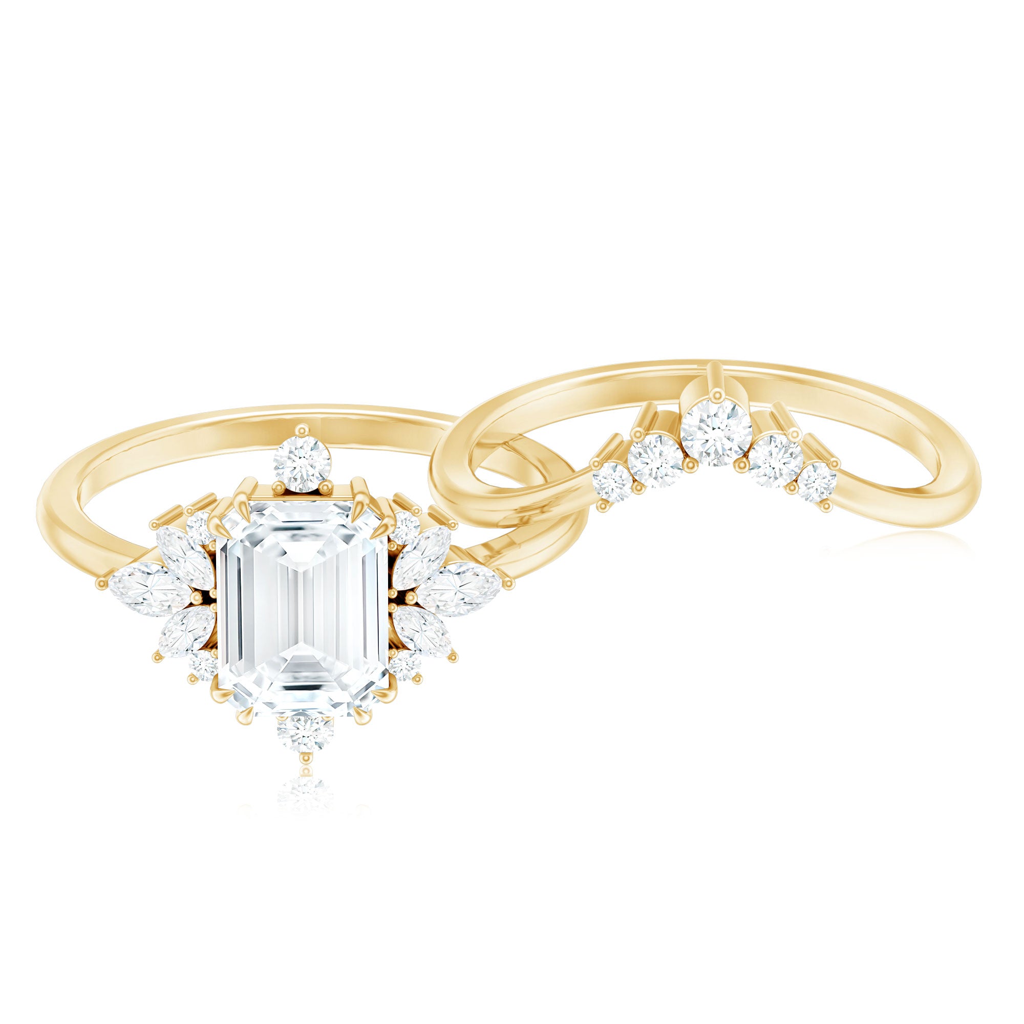 Designer Emerald Cut Moissanite Wedding Ring Set for Women D-VS1 - Rosec Jewels