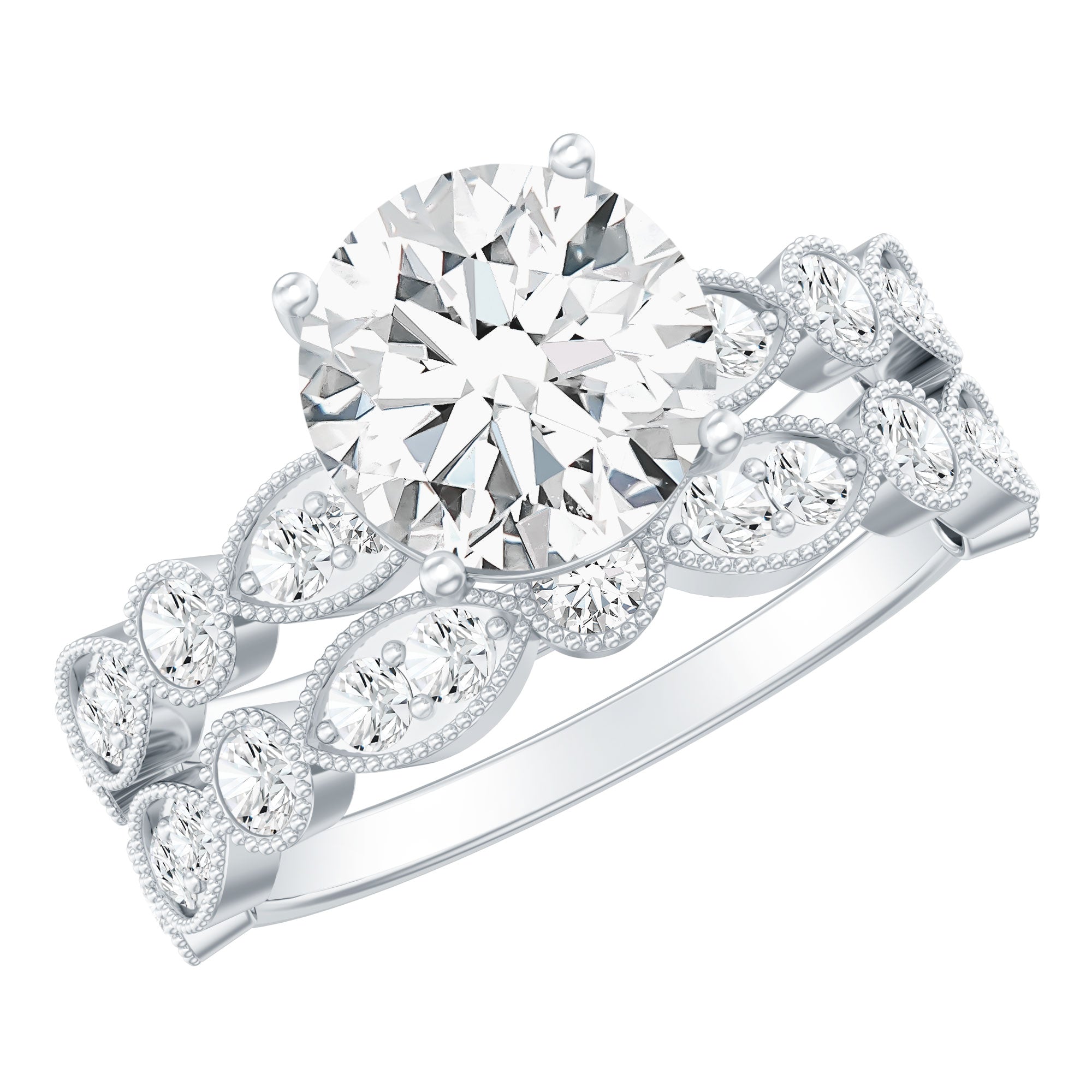 2.50 CT Brilliant Cut Moissanite Bridal Ring Set D-VS1 - Rosec Jewels